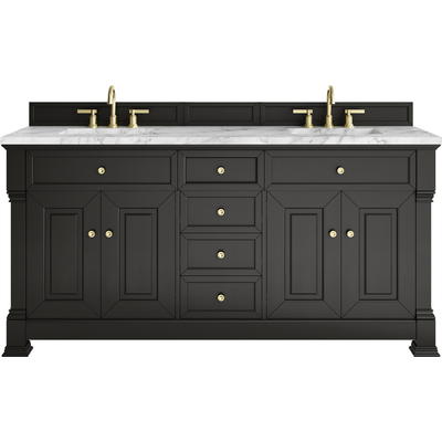 James Martin Brookfield 72 inch Double Vanity, Black Onyx w/3 CM Carrara White Marble Top, 840467804090, 547-V72-BKO-3CAR