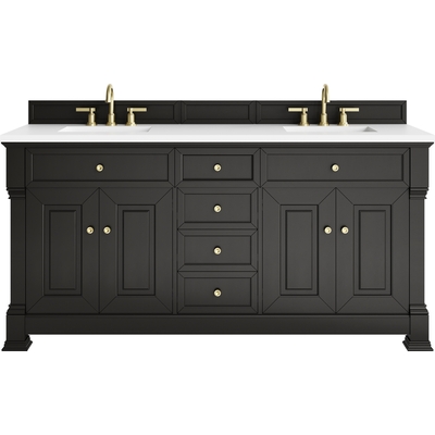 James Martin Brookfield 72 inch Double Vanity, Black Onyx, w/ 3 CM White Zeus Silestone® Top, 840467804168, 547-V72-BKO-3WZ