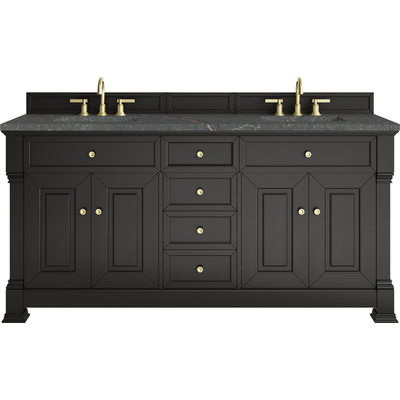 James Martin Brookfield 72 inch Double Vanity, Black Onyx w/ 3 CM Parisien Bleu Silestone Top w/ FreePower Wireless Charger, 840467807732, 547-V72-BKO-FPBL