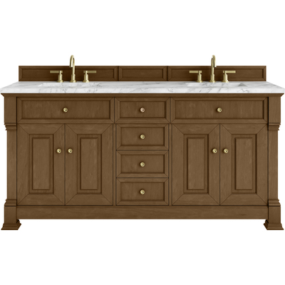 James Martin Brookfield 72 inch Double Vanity, Honey Oak w/3 CM Carrara White Marble Top, 840467804199, 547-V72-HNO-3CAR