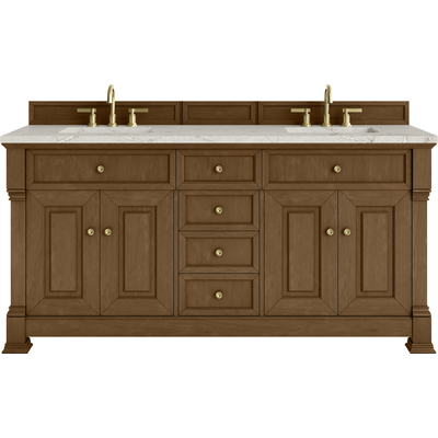 James Martin Brookfield 72 inch Double Vanity, Honey Oak w/ 3 CM Victorian Silver Silestone® Top, 840467804250, 547-V72-HNO-3VSL