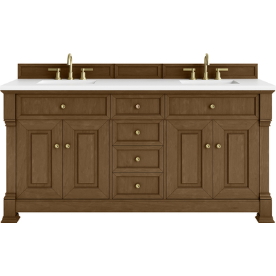 James Martin Brookfield 72 inch Double Vanity, Honey Oak,  w/ 3 CM White Zeus Silestone® Top, 840467804274, 547-V72-HNO-3WZ