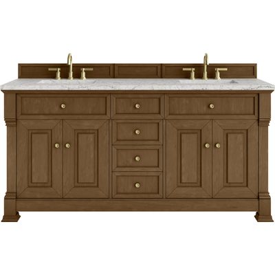 James Martin Brookfield 72 inch Double Vanity, Honey Oak w/ 3 CM Eternal Jasmine Pearl Silestone Top w/ FreePower Wireless Charger, 840467807756, 547-V72-HNO-FEJP