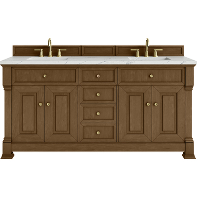 James Martin Brookfield 72 inch Double Vanity, Honey Oak w/ 3 CM Ethereal Noctis Silestone Top w/ FreePower Wireless Charger, 840467807763, 547-V72-HNO-FENC