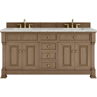 James Martin Brookfield 72 inch Double Vanity, Pecan w/ 3 CM Eternal Jasmine Pearl Silestone® Top, 840467804328, 547-V72-PCN-3EJP