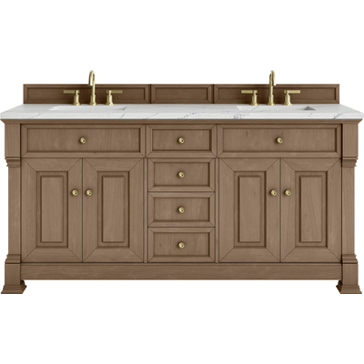 James Martin Brookfield 72 inch Double Vanity, Pecan w/ 3 CM Ethereal Noctis Silestone® Top, 840467804342, 547-V72-PCN-3ENC
