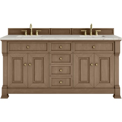 James Martin Brookfield 72 inch Double Vanity, Pecan w/ 3 CM Victorian Silver  Silestone® Top, 840467804366, 547-V72-PCN-3VSL