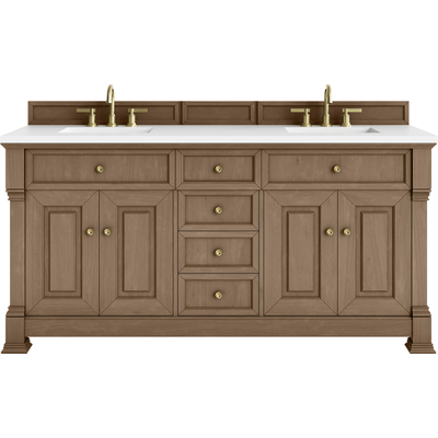 James Martin Brookfield 72 inch Double Vanity, Pecan w/ 3 CM White Zeus Silestone® Top, 840467804380, 547-V72-PCN-3WZ