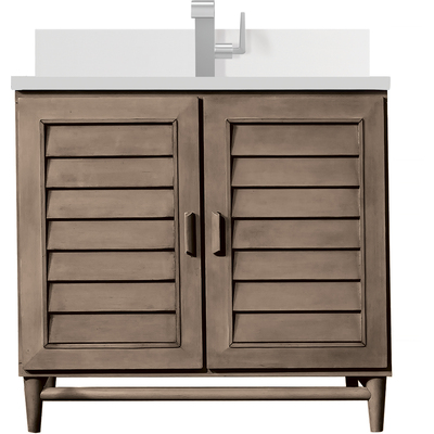 James Martin Portland 36 inch Single Vanity Whitewashed Walnut w/ Single Hole 3 CM White Zeus Quartz Top & Backsplash, 840108975950, 620-V36-WW-1WZ