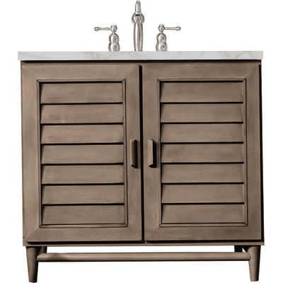 James Martin Portland 36 inch Single Vanity Whitewashed Walnut w/ 3 CM Victorian Silver Quartz Top, 840108966316, 620-V36-WW-3VSL