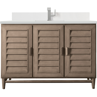 James Martin Portland 48 inch Single Vanity Whitewashed Walnut w/ Single Hole 3 CM White Zeus Quartz Top & Backsplash, 840108976322, 620-V48-WW-1WZ