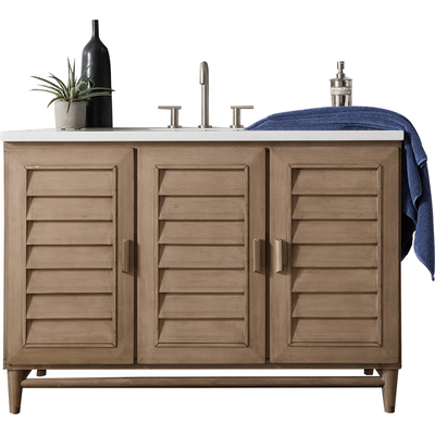 James Martin Portland 48 inch Single Vanity Whitewashed Walnut w/ 3 CM Eternal Jasmine Pearl Silestone Top w/FreePower Wireless Charger, 840467811548, 620-V48-WW-FEJP