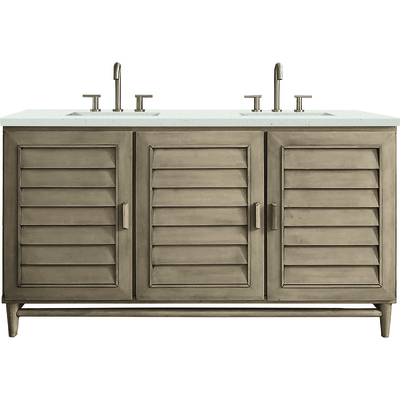 James Martin Portland 60 inch Double Vanity Whitewashed Walnut w/ 3 CM Lime Delight Quartz Top, 840108969607, 620-V60D-WW-3LDL