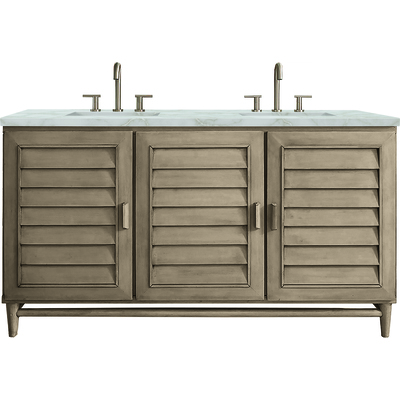 James Martin Portland 60 inch Double Vanity Whitewashed Walnut w/ 3 CM Victorian Silver Quartz Top, 840108966330, 620-V60D-WW-3VSL