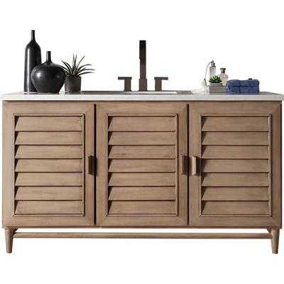 James Martin Portland 60 inch Single Vanity Whitewashed Walnut w/ 3 CM Eternal Jasmine Pearl Silestone Top w/FreePower Wireless Charger, 840467811623, 620-V60S-WW-FEJP