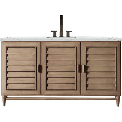 James Martin Portland 60 inch Single Vanity Whitewashed Walnut w/ 3 CM Ethereal Noctis Silestone Top w/FreePower Wireless Charger, 840467811630, 620-V60S-WW-FENC