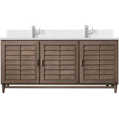 James Martin Portland 72 inch Double Vanity Whitewashed Walnut w/ Single Hole 3 CM White Zeus Quartz Top & Backsplash, 840108977169, 620-V72-WW-1WZ