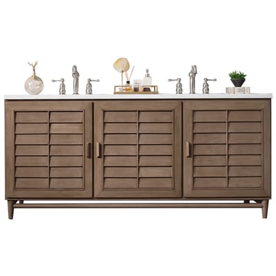 James Martin Bathroom Vanities, Double Sink Vanities, 70-90, Transitional, Light Brown, With Top and Sink, Whitewashed Walnut, Transitional, Arctic Fall, Maple, Yellow Poplar, Plywood Panels, Vanity, 846871050511, 620-V72-WW-3AF