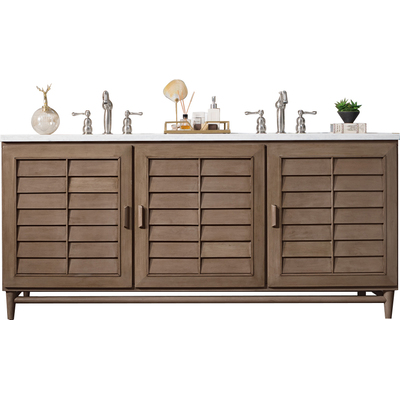 James Martin Portland 72 inch Double Vanity Whitewashed Walnut w/ 3 CM Eternal Jasmine Pearl Silestone Top w/FreePower Wireless Charger, 840467811661, 620-V72-WW-FEJP