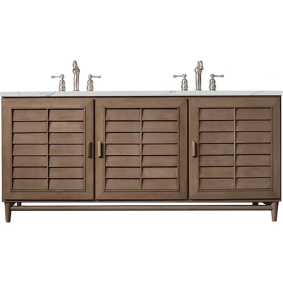 James Martin Portland 72 inch Double Vanity Whitewashed Walnut w/ 3 CM Ethereal Noctis Silestone Top w/FreePower Wireless Charger, 840467811678, 620-V72-WW-FENC