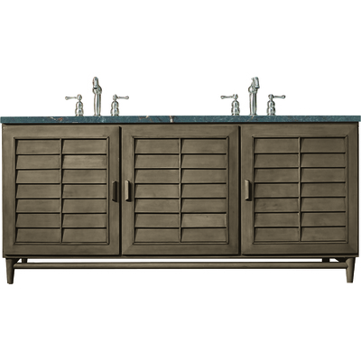 James Martin Portland 72 inch Double Vanity Whitewashed Walnut w/ 3 CM Parisien Bleu Silestone Top w/FreePower Wireless Charger, 840467811685, 620-V72-WW-FPBL