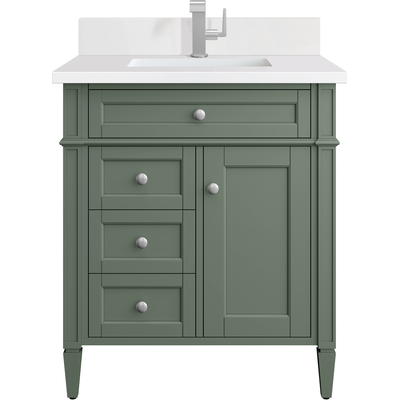 James Martin Brittany 30 inch Single Vanity, Smokey Celadon w/ Single Hole 3 CM White Zeus Top & Backsplash, 840108975677, 650-V30-SC-1WZ