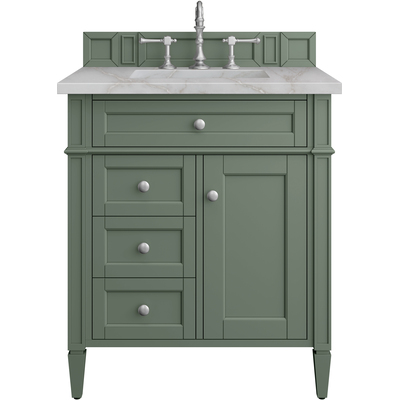 James Martin Brittany 30 inch Single Vanity, Smokey Celadon w/ 3 CM Victorian Silver Top, 840108966408, 650-V30-SC-3VSL