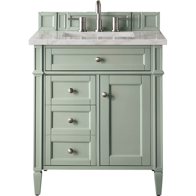 James Martin Brittany 30 inch Single Vanity, Sage Green, w/ 3 CM Victorian Silver Quartz Top, 840108966415, 650-V30-SGR-3VSL