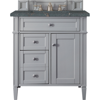 James Martin Brittany 30 inch Single Vanity, Urban Gray, w/ 3 CM Parisien Bleu Quartz Top, 840108968112, 650-V30-UGR-3PBL