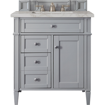 James Martin Brittany 30 inch Single Vanity, Urban Gray, w/ 3 CM Victorian Silver Quartz Top, 840108966422, 650-V30-UGR-3VSL