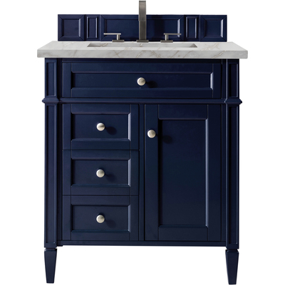 James Martin Brittany 30 inch Single Vanity, Victory Bleu w/ 3 CM Victorian Silver Quartz Top, 840108966439, 650-V30-VBL-3VSL