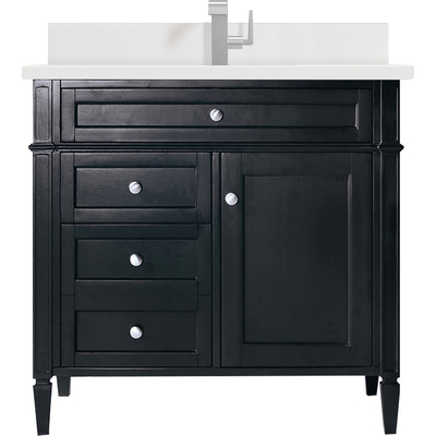 James Martin Brittany 36 inch Single Vanity, Black Onyx w/ Single Hole 3 CM White Zeus Quartz Top & Backsplash, 840108975967, 650-V36-BKO-1WZ
