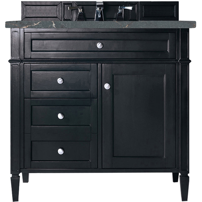 James Martin Brittany 36 inch Single Vanity, Black Onyx w/ 3 CM Parisien Bleu Quartz Top, 840108968129, 650-V36-BKO-3PBL