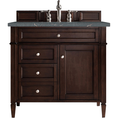 James Martin Brittany 36 inch Single Vanity, Burnished Mahogany w/ 3 CM Parisien Bleu Quartz Top, 840108968136, 650-V36-BNM-3PBL