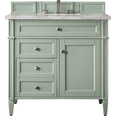 James Martin Brittany 36 inch Single Vanity, Sage Green w/ 3 CM Victorian Silver Quartz Top, 840108966491, 650-V36-SGR-3VSL