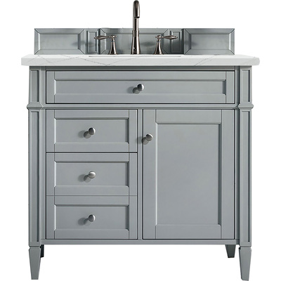 James Martin Brittany 36 inch Single Bathroom Vanity, Urban Gray w/ 3 CM Ethereal Noctis Quartz Top 650-V36-UGR-3ENC