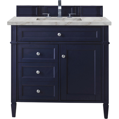 James Martin Brittany 36 inch Single Vanity, Victory Bleu w/ 3 CM Victorian Silver Quartz Top, 840108966514, 650-V36-VBL-3VSL