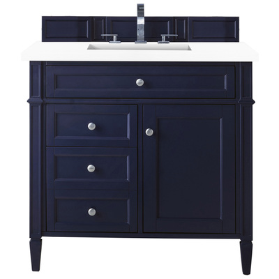 James Martin Bathroom Vanities, Single Sink Vanities, 30-40, Transitional, Blue, With Top and Sink, Victory Blue, Transitional, White Zeus, Yellow Poplar, Plywood Panels, Vanity, 840108953613, 650-V36-VBL-3WZ