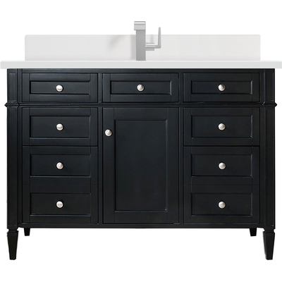 James Martin Brittany 48 inch Single Vanity, Black Onyx w/ Single Hole 3 CM White Zeus Quartz Top & Backsplash, 840108976339, 650-V48-BKO-1WZ
