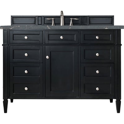James Martin Brittany 48 inch Single Vanity, Black Onyx w/ 3 CM Parisien Bleu Quartz Top, 840108968174, 650-V48-BKO-3PBL