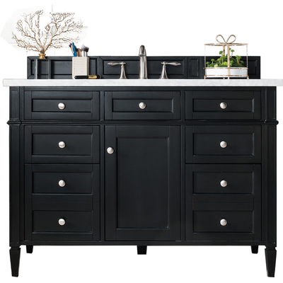James Martin Brittany 48 inch Single Vanity, Black Onyx w/ 3 CM Eternal Jasmine Pearl Silestone Top w/FreePower Wireless Charger, 840467811708, 650-V48-BKO-FEJP