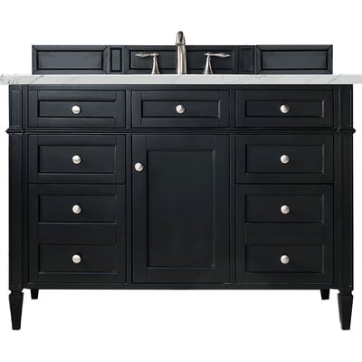 James Martin Brittany 48 inch Single Vanity, Black Onyx w/ 3 CM Ethereal Noctis Silestone Top w/FreePower Wireless Charger, 840467811715, 650-V48-BKO-FENC