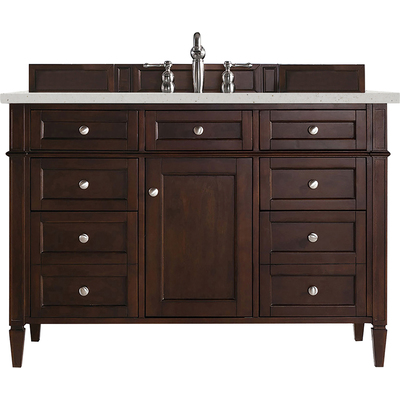 James Martin Brittany 48 inch Single Vanity, Burnished Mahogany w/ 3 CM Lime Delight Quartz Top, 840108969744, 650-V48-BNM-3LDL