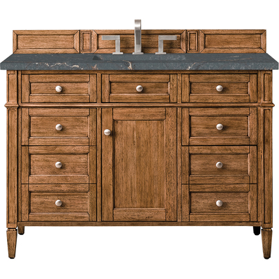 James Martin Brittany 48 inch Single Vanity, Saddle Brown w/ 3 CM Parisien Bleu Silestone Top w/FreePower Wireless Charger, 840467811807, 650-V48-SBR-FPBL