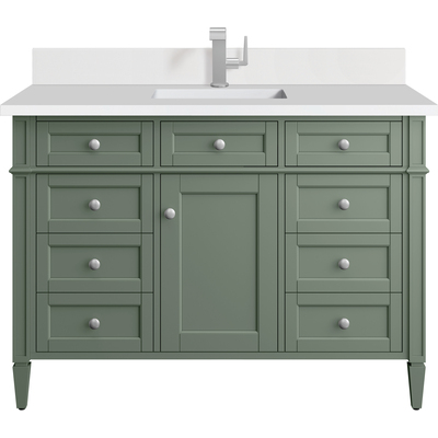 James Martin Brittany 48 inch Single Vanity, Smokey Celadon w/ Single Hole 3 CM White Zeus Top & Backsplash, 840108976377, 650-V48-SC-1WZ