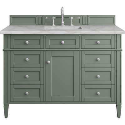 James Martin Brittany 48 inch Single Vanity, Smokey Celadon w/ 3 CM Victorian Silver Top w/FreePower Wireless Charger, 840467811845, 650-V48-SC-FVSL