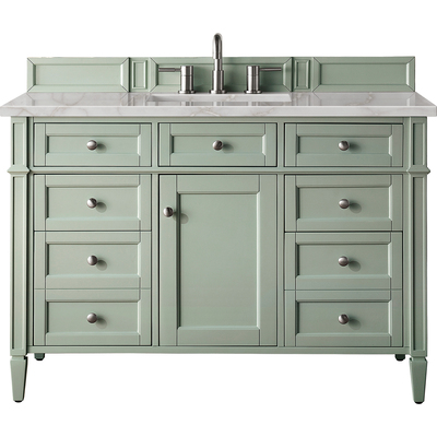 James Martin Brittany 48 inch Single Vanity, Sage Green w/ 3 CM Victorian Silver Quartz Top, 840108966576, 650-V48-SGR-3VSL