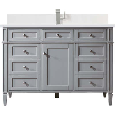 James Martin Brittany 48 inch Single Vanity, Urban Gray w/ Single Hole 3 CM White Zeus Quartz Top & Backsplash, 840108976391, 650-V48-UGR-1WZ