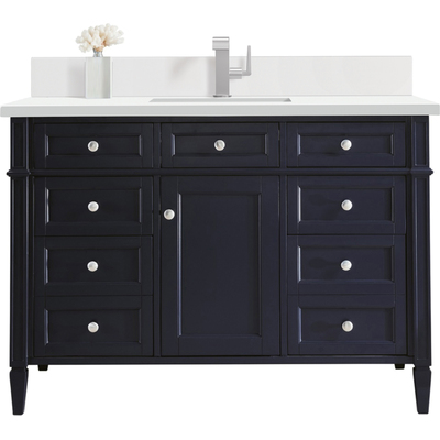 James Martin Brittany 48 inch Single Vanity, Victory Bleu w/ Single Hole 3 CM White Zeus Quartz Top & Backsplash, 840108976407, 650-V48-VBL-1WZ