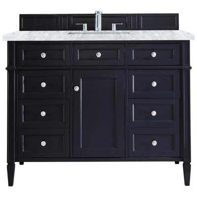 James Martin Bathroom Vanities, Single Sink Vanities, 40-50, Transitional, Blue, With Top and Sink, Victory Blue, Transitional, Carrara Marble, Yellow Poplar, Plywood Panels, Vanity, 846871093501, 650-V48-VBL-3CAR